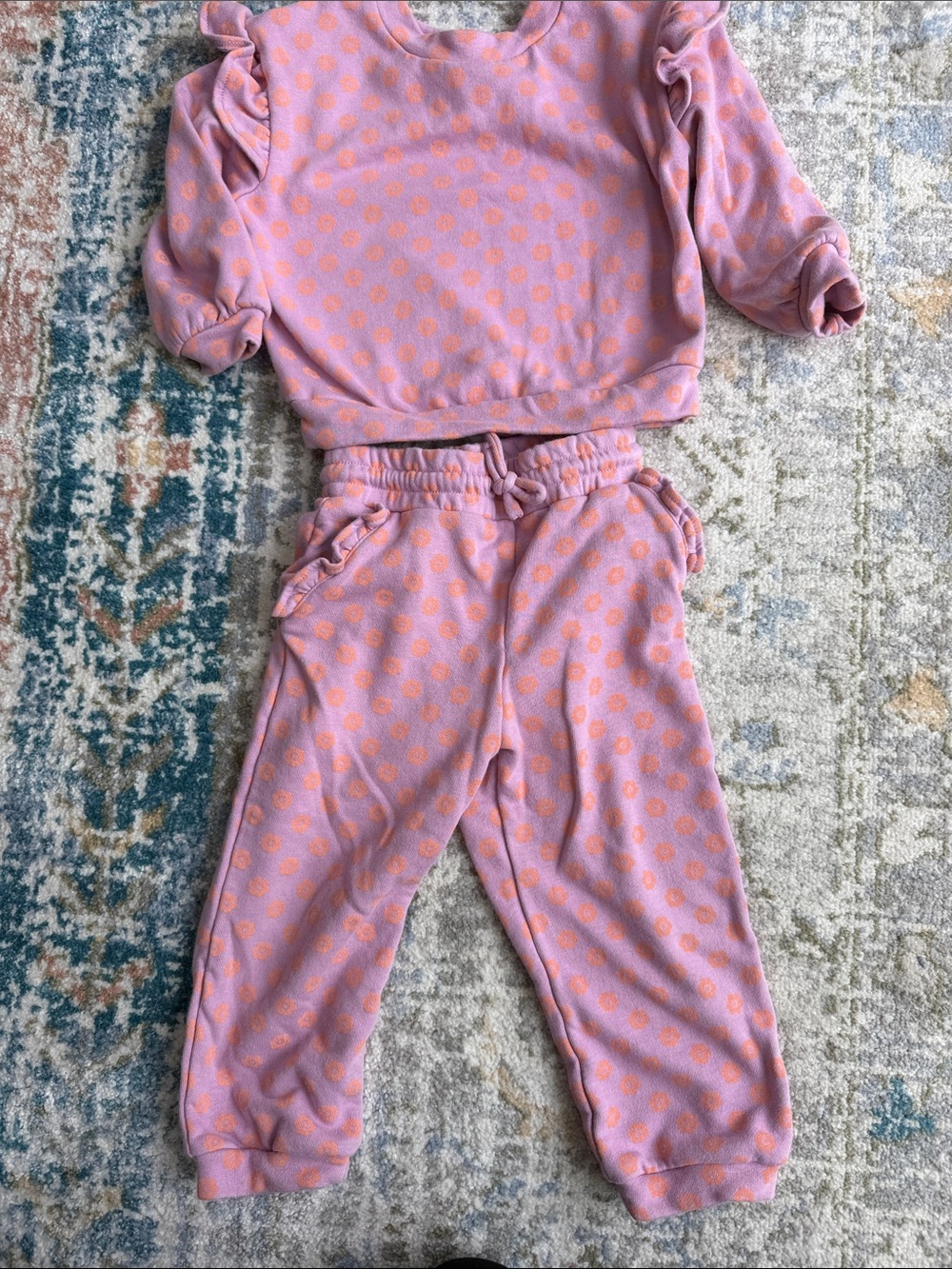 Cat and Jack Girls Pink & Orange Polka Dot Sweatshirt & jogger Set